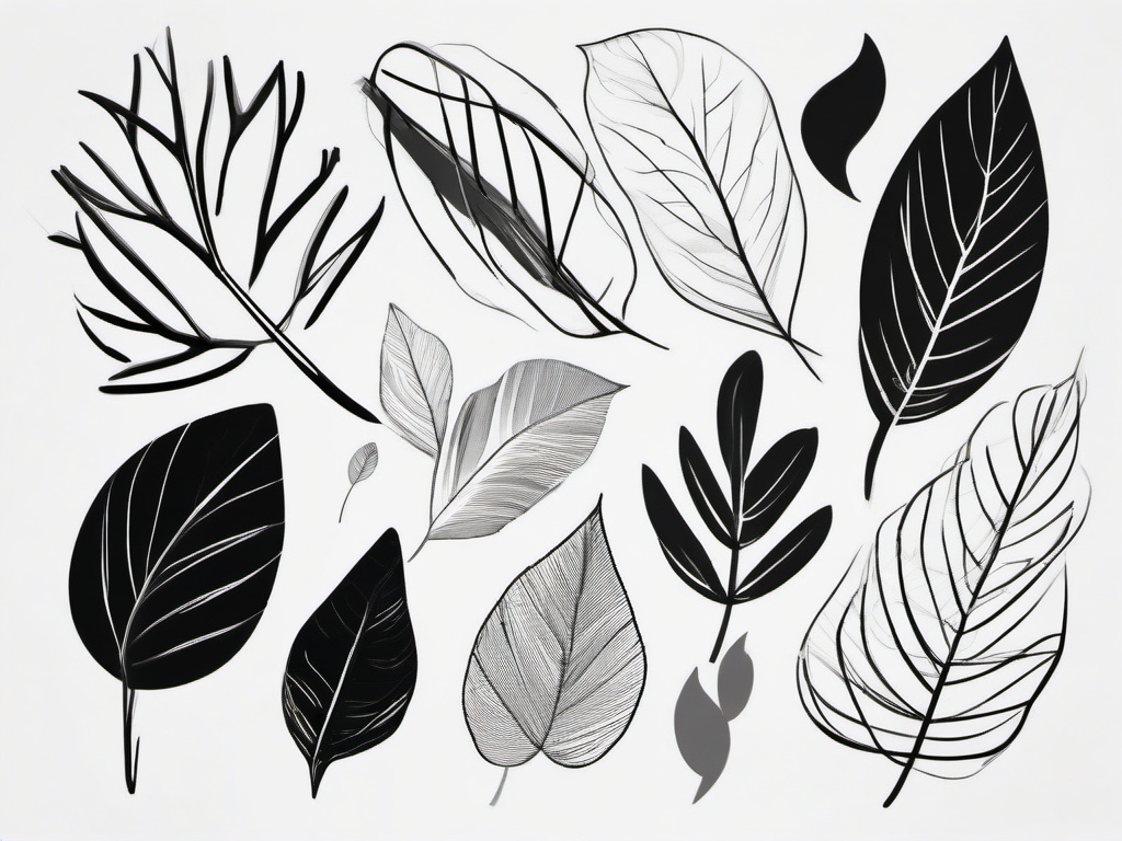 drawing of leaves  minimal rough scribbles,doodles,black and white