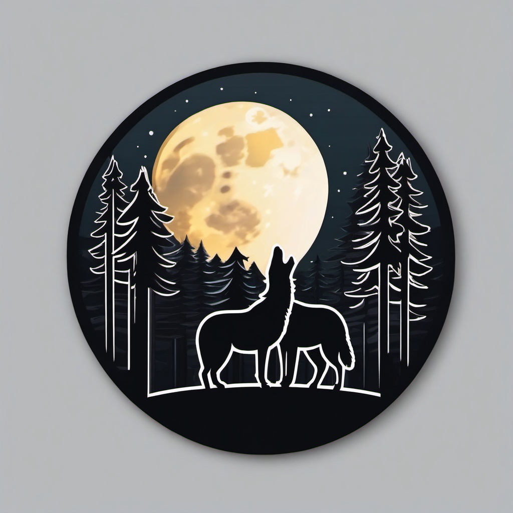 Full Moon and Wolves Emoji Sticker - Nighttime harmony in the wilderness, , sticker vector art, minimalist design