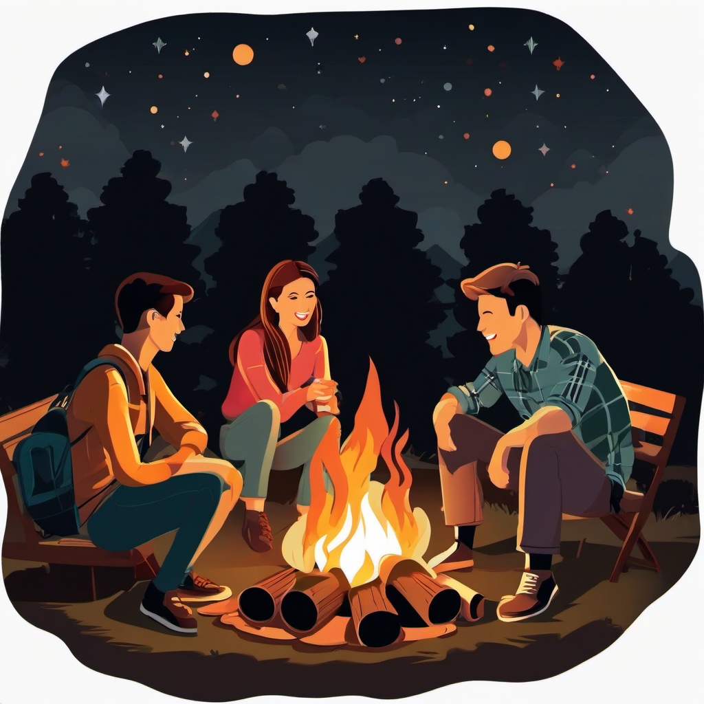 Friends clipart - friends sitting around a campfire  