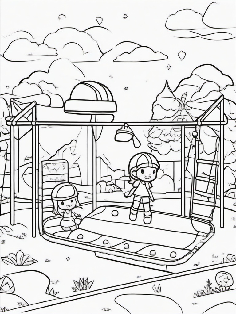 Kawaii Playground Adventures Coloring Pages - Fun Adventures at the Playground  minimal black outline printable sheet, coloring page