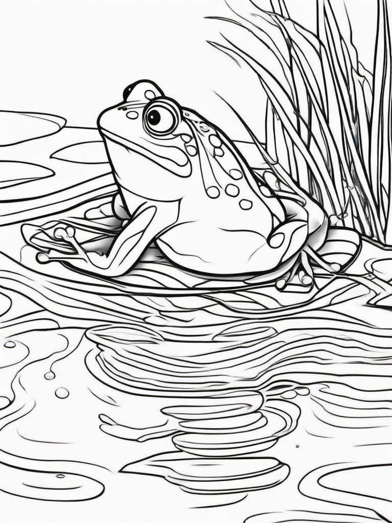 Frog Coloring Pages - Frog jumping into a pool of water  simple coloring pages