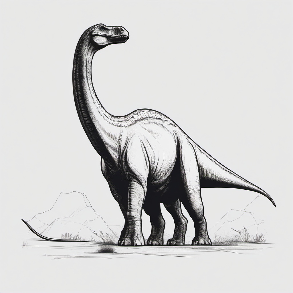 drawing of a Argentinosaurus dinosaur  minimal rough sketch scribbles,doodles,black and white