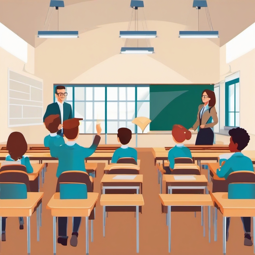 Guiding students with passion and knowledge in a classroom setting.  vector art,clipart,minimalist