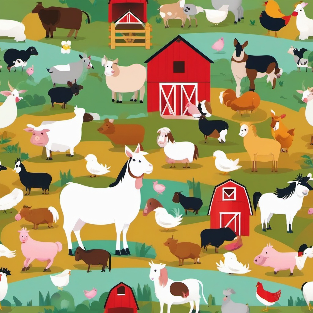 Farm Animal Unity clipart - Farm animals united in a scene, ,vector color clipart,minimal