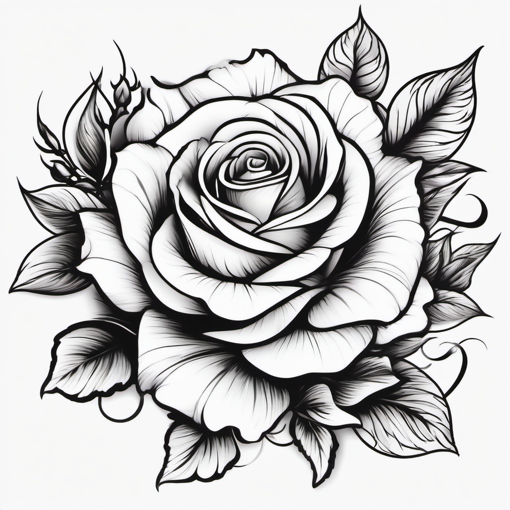 Rose Black and White Tattoo Designs-Exploration of design possibilities with rose black and white tattoo designs, capturing the timeless beauty of the bloom.  simple vector color tattoo