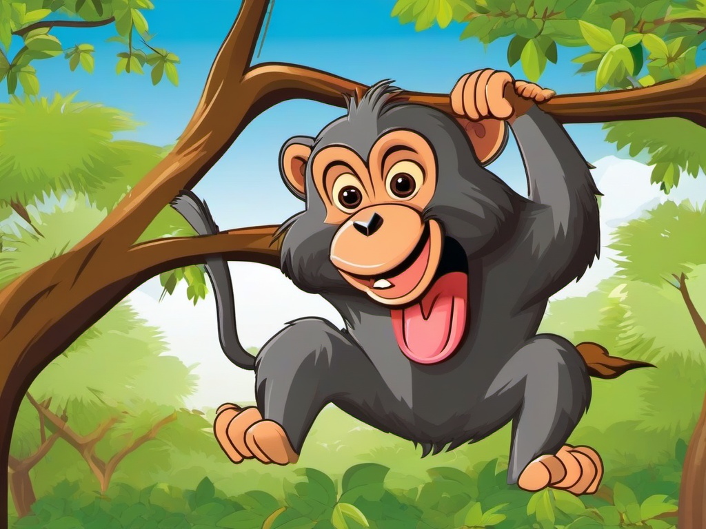 Baboon Cartoon - Cartoon of baboon swinging from tree  