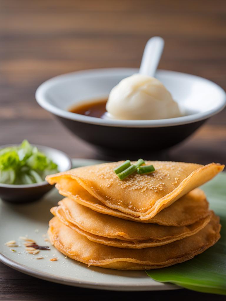 khanom buang, thai crispy pancakes filled with sweet or savory toppings. 