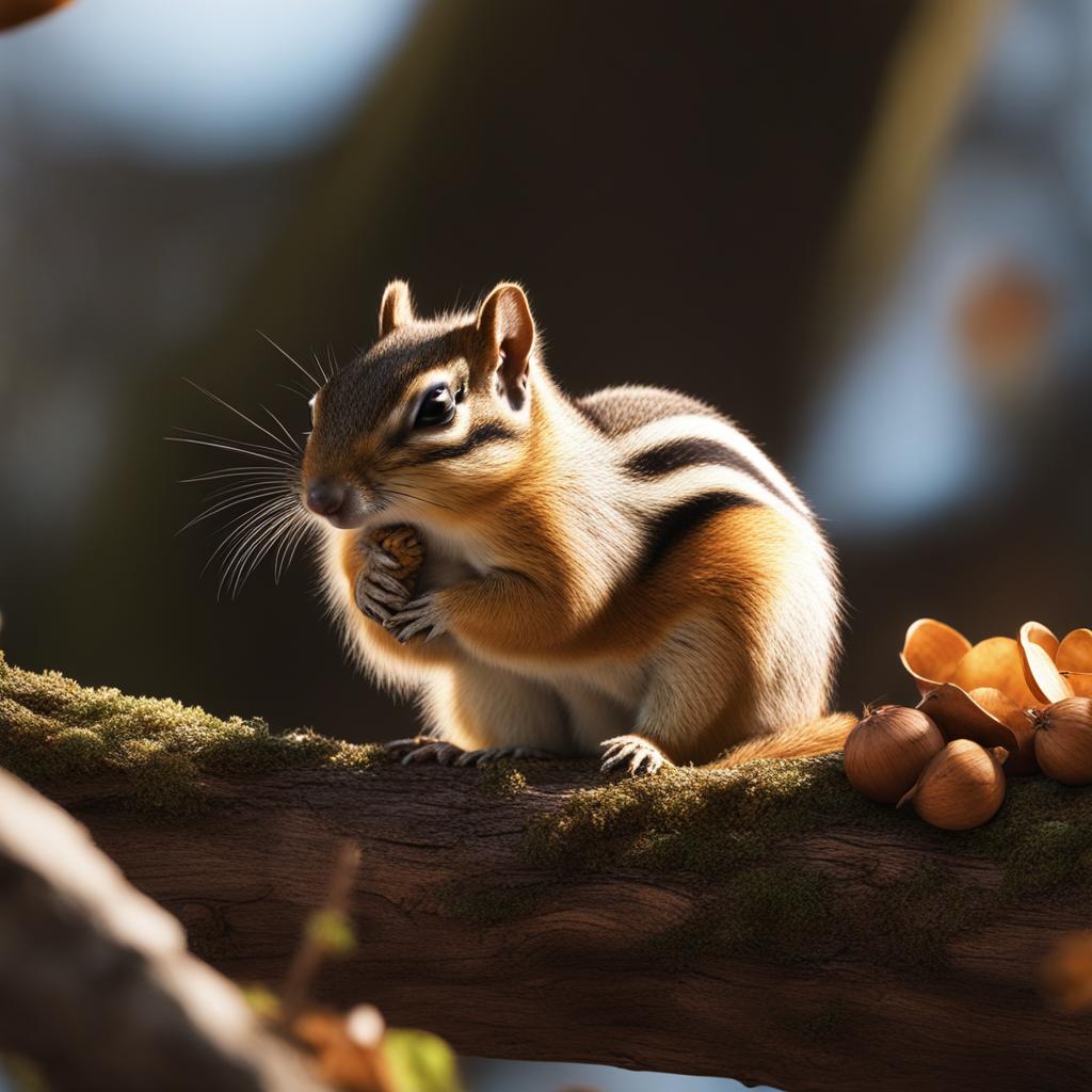 chipmunk storing nuts in its cheek pouches for the winter 8k ultrarealistic cinematic 