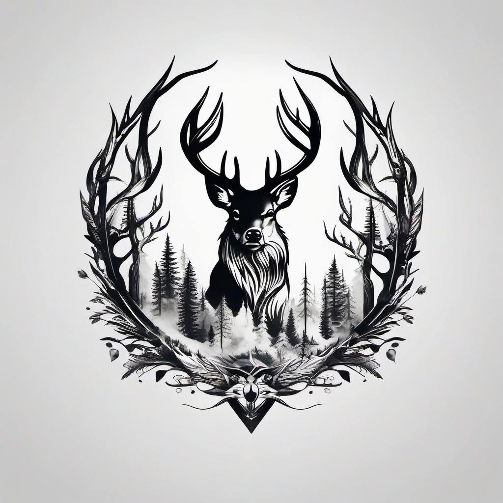 hunting tattoos for guys  simple color tattoo,minimal,white background