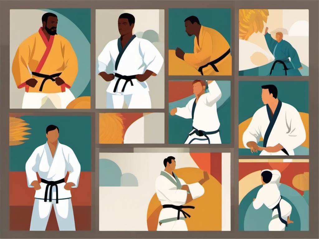 Judo Master and Student Clipart - A Judo master and student in a lesson.  color vector clipart, minimal style