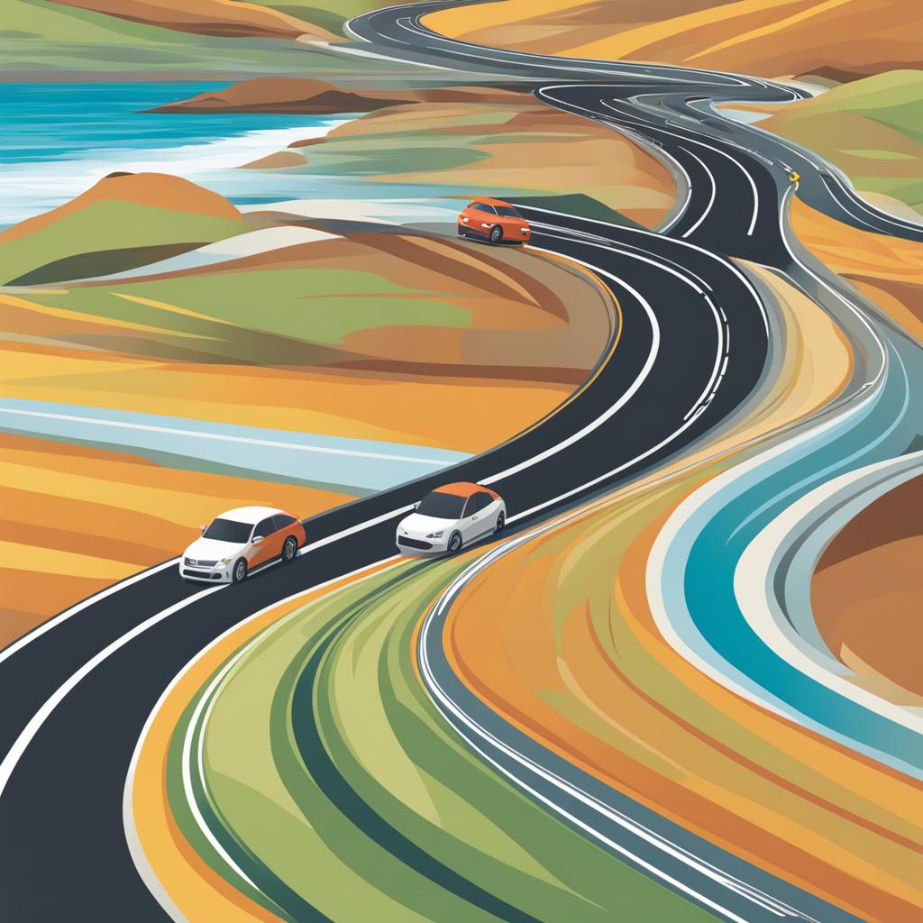 car clipart,zooming down a winding coastal highway 