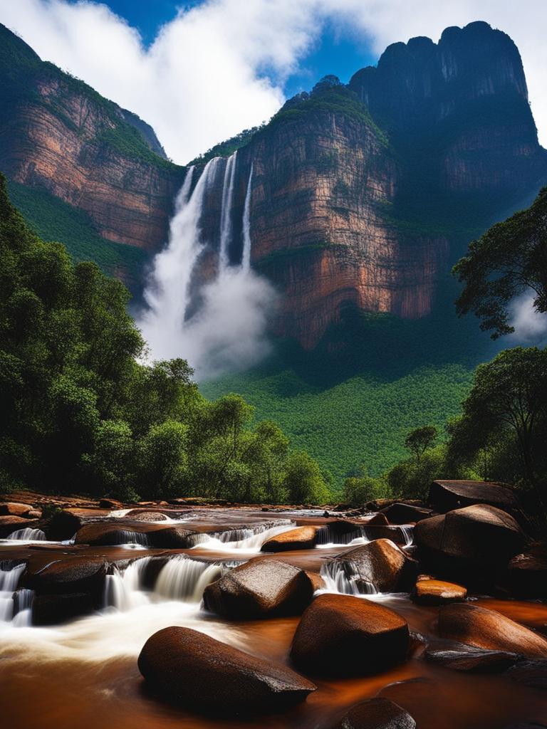 angel falls, venezuela - enjoys a gourmet picnic by the base of the towering waterfall. 