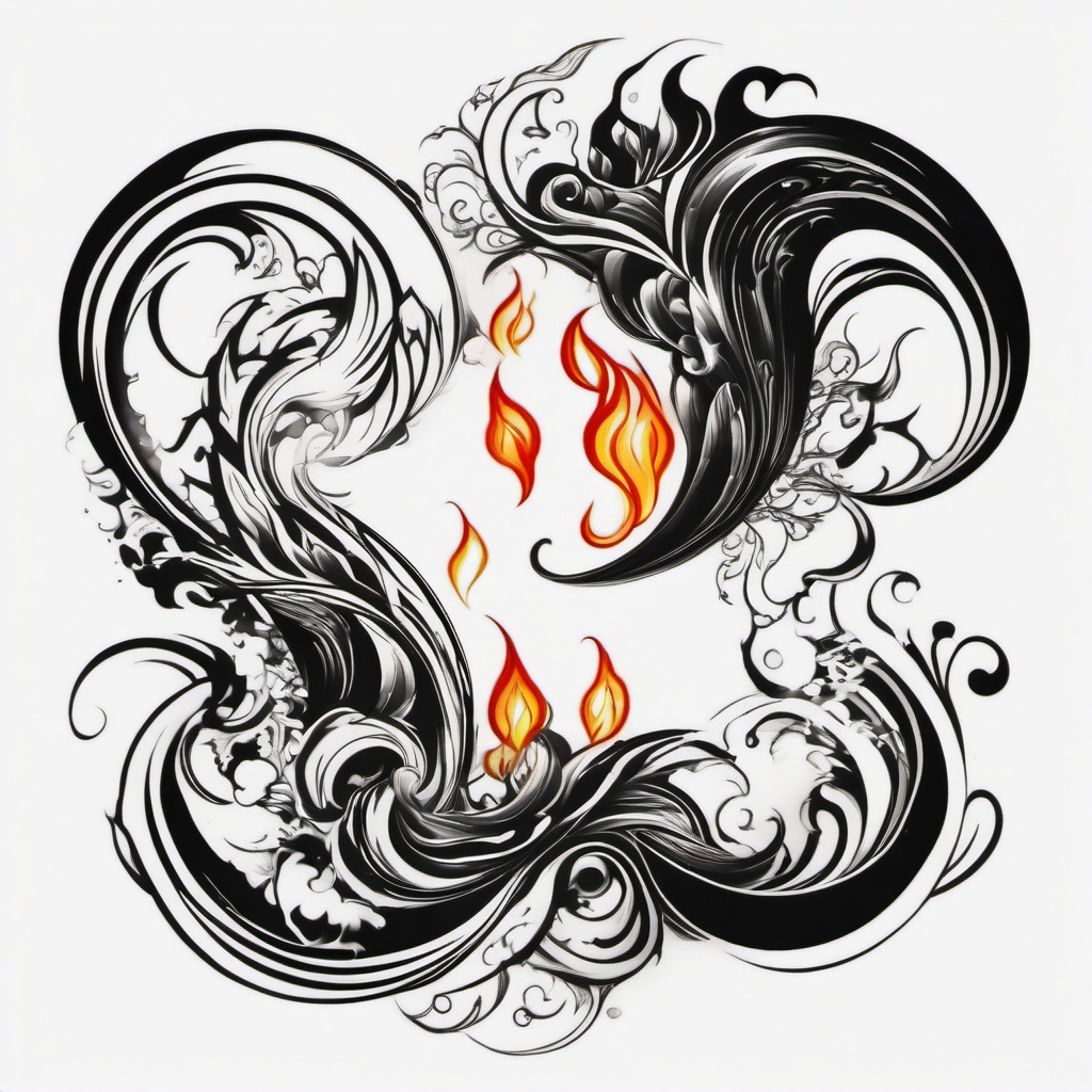 fire and water tattoo black and white  simple color tattoo,white background