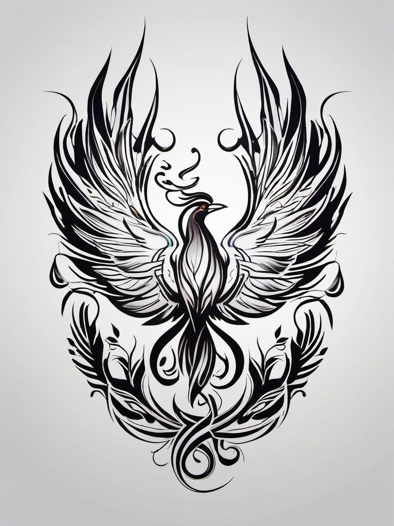 Phoenix bird tattoo, Tattoos featuring the legendary phoenix bird, symbolizing renewal and transformation. , color tattoo designs, white clean background