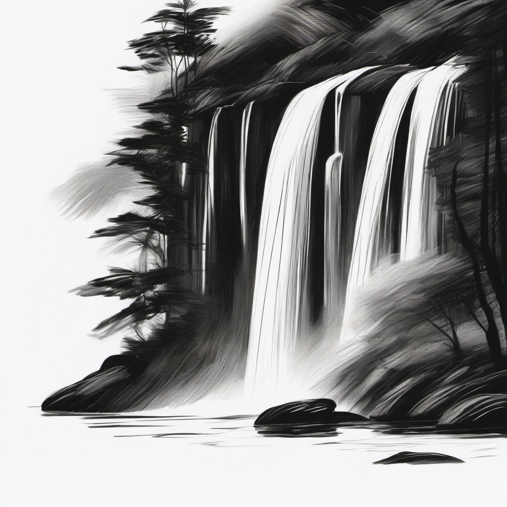 drawing of water fall  minimal rough scribbles,doodles,black and white