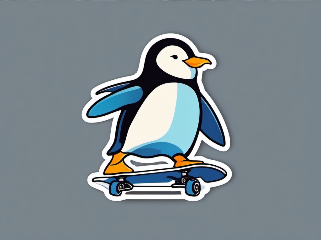 Penguin Skater Sticker - A penguin showcasing skating skills on ice. ,vector color sticker art,minimal