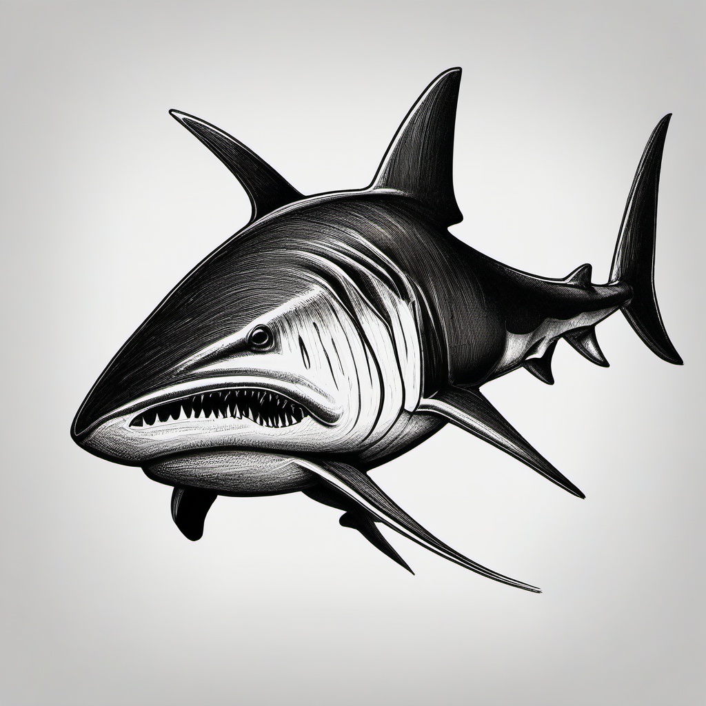 drawing of Speartooth shark  minimal rough sketch scribbles,doodles,black and white