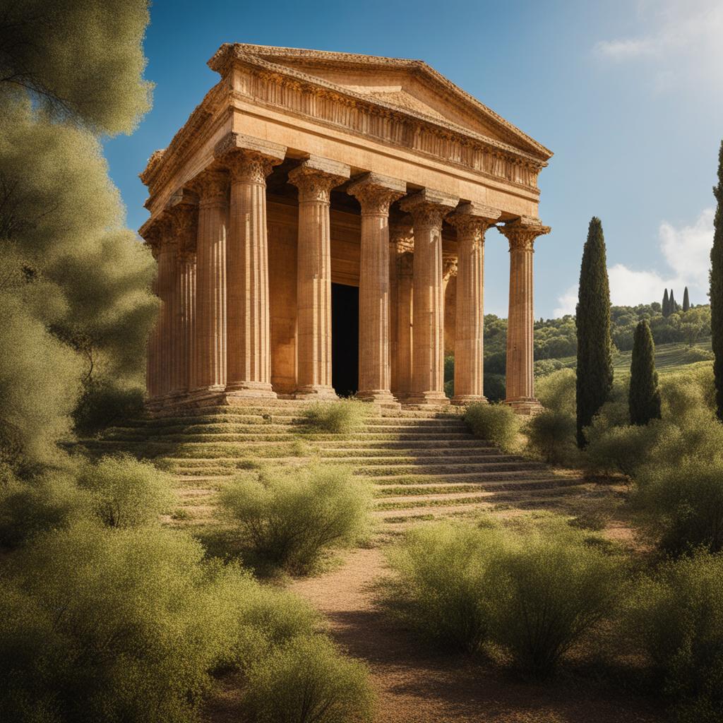 sicily's lesser-known temples - create an artwork that conveys the beauty of lesser-known temples in sicily, hidden amidst lush landscapes. 