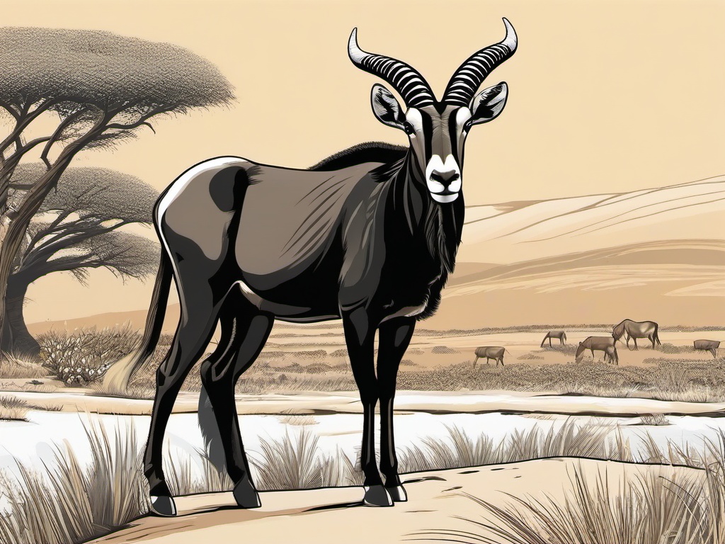 Sable Antelope cartoon - Sable Antelope standing proudly on the savanna  