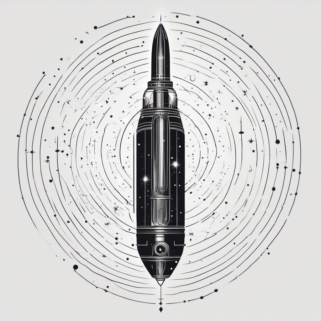 Bullet with cosmic constellations ink. Celestial alignment of firepower.  minimalist black white tattoo style