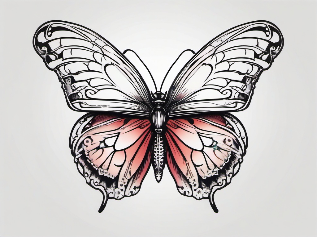 death butterfly tattoo  simple color tattoo, minimal, white background