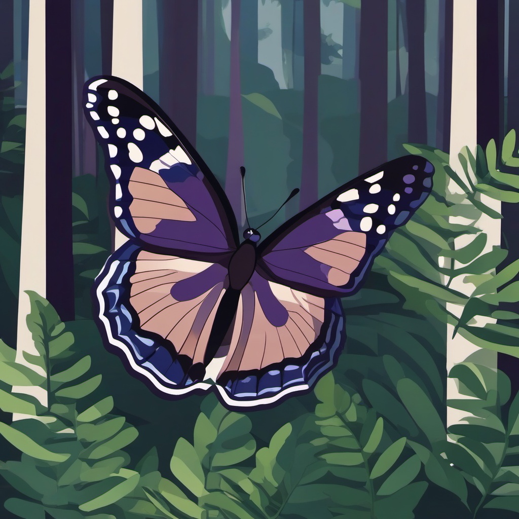 Purple Emperor Butterfly Clip Art - A purple emperor butterfly in the forest,  color vector clipart, minimal style