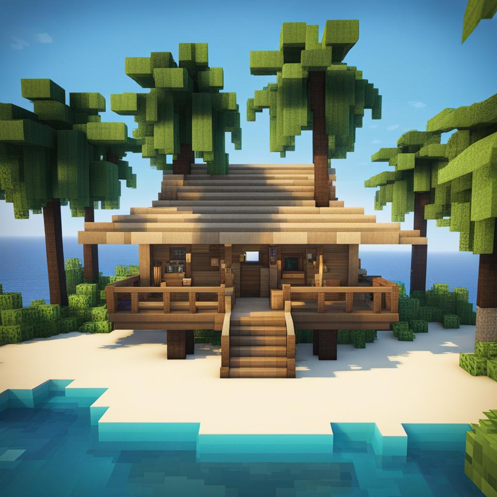 tropical beach hut with a hammock and palm trees - minecraft house design ideas 