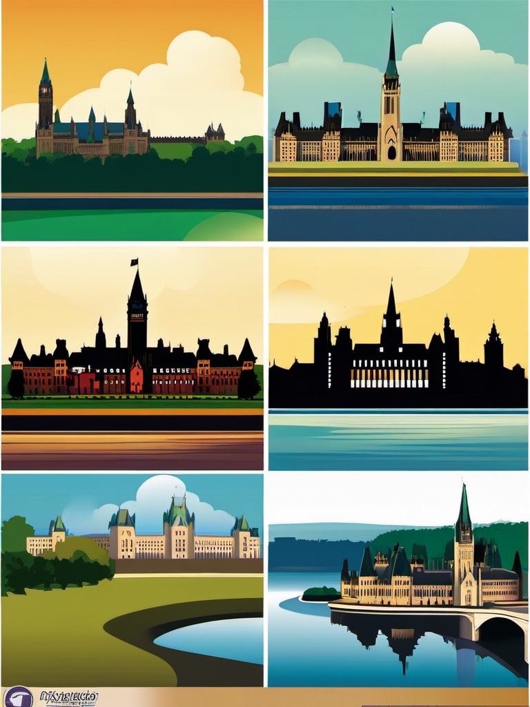 Ottawa clipart - Parliament Hill and Ottawa River,  color vector clipart