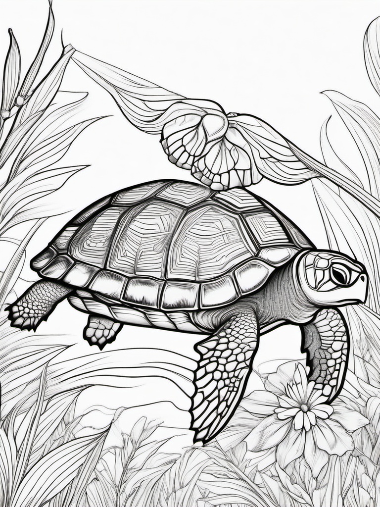 Turtle Coloring Pages - Turtle with a butterfly perched on its nose  simple coloring pages