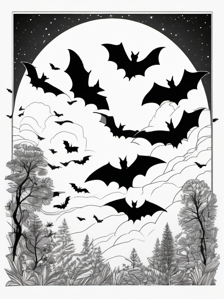 Bat Swarm Coloring Pages - Group of Night-Flying Creatures  minimal black outline printable sheet, coloring page