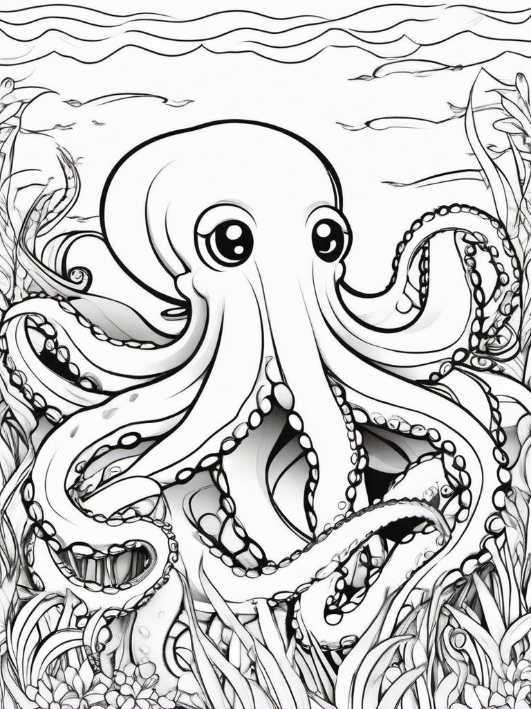 Octopus Coloring Pages - Octopus in the ocean  simple coloring pages