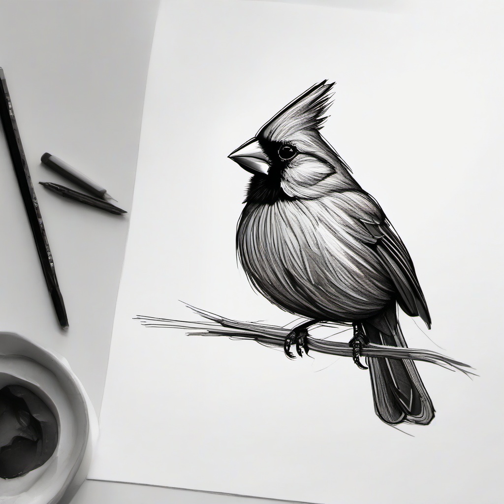 drawing of cardinal  minimal rough sketch scribbles,doodles,black and white