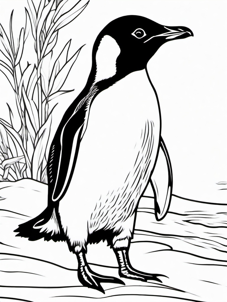 Penguin Coloring Page - Cute Bird Waddling  black outline printable coloring page