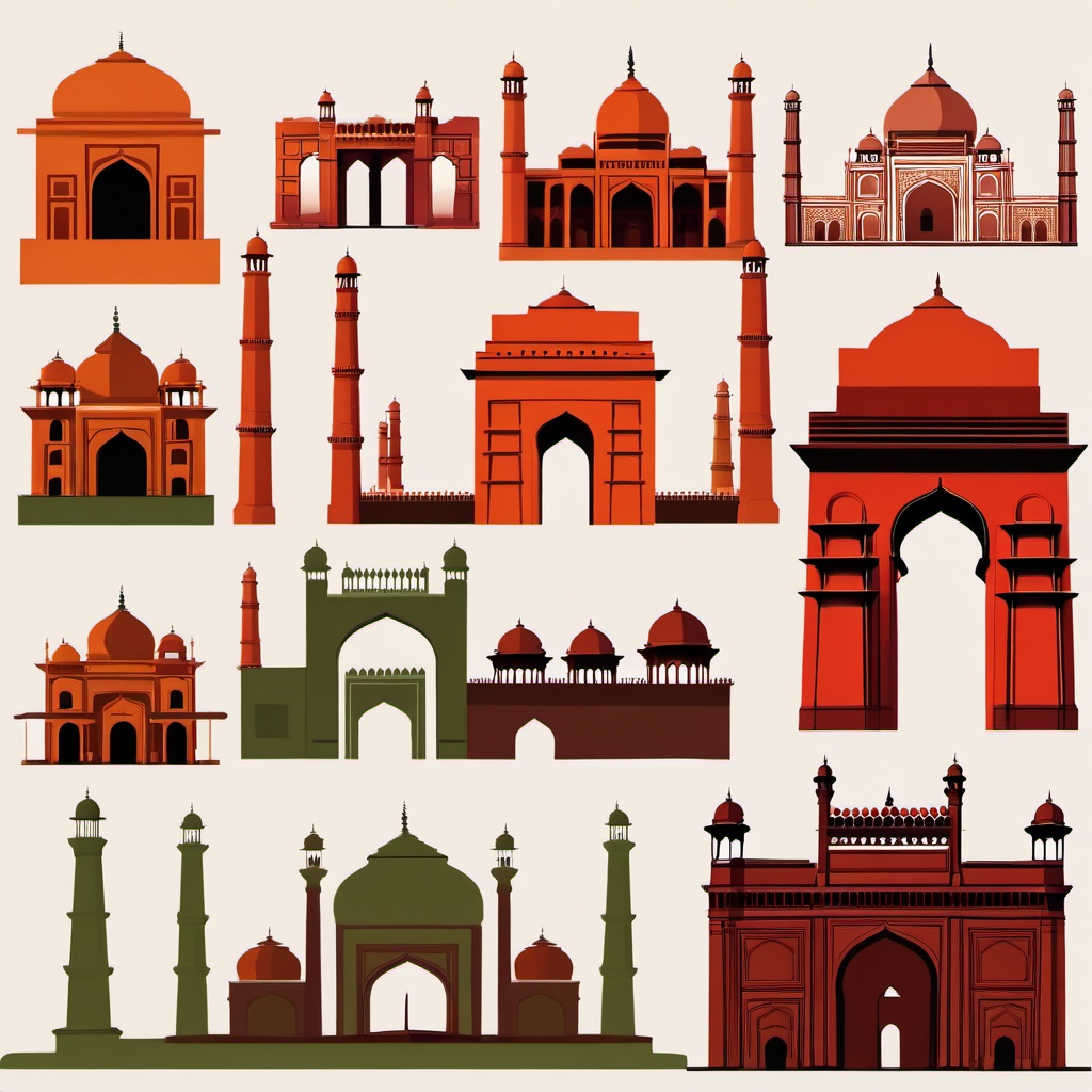 New Delhi clipart - India Gate and Jama Masjid in India, ,color clipart vector style