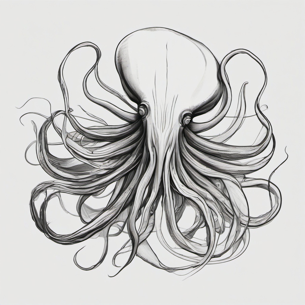 drawing of giant squid  minimal rough sketch scribbles,doodles,black and white