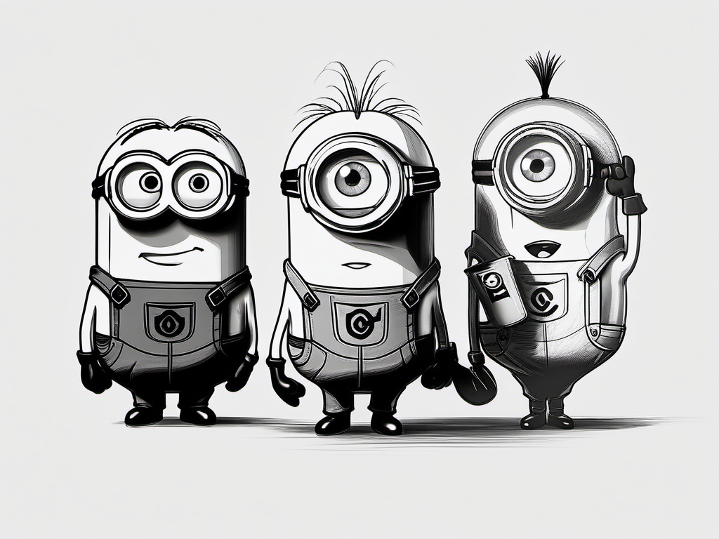 sketch of minions  minimal rough sketch scribbles,doodles,black and white