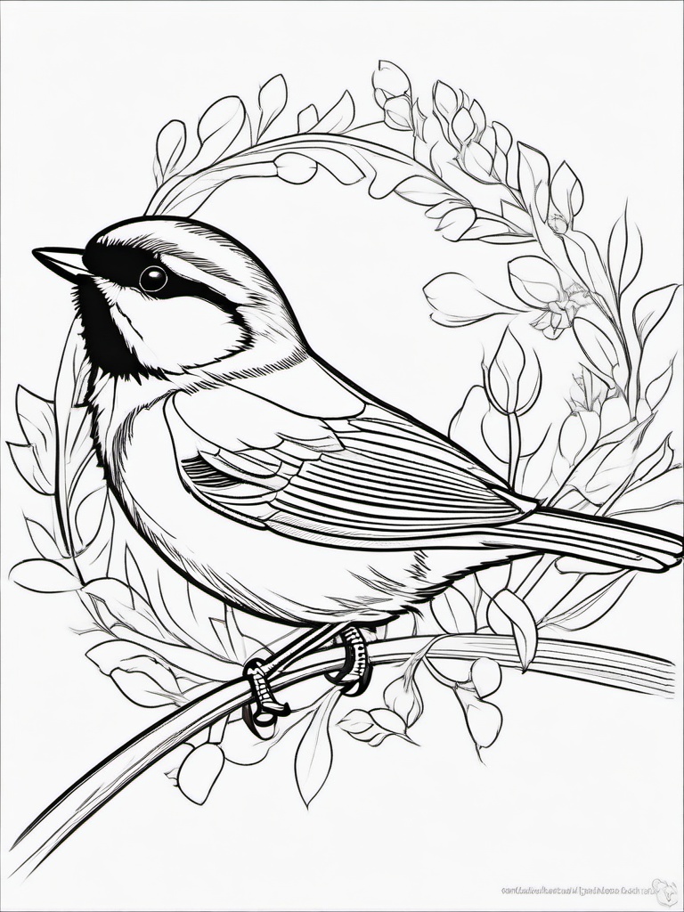 Chickadee Coloring Pages - Small Fluffy Songbird  minimal black outline printable sheet, coloring page