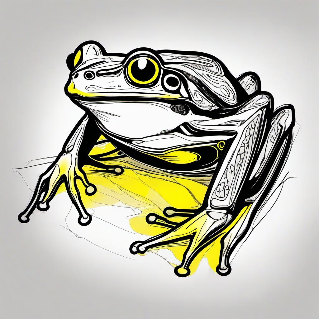 drawing of yellow-eyed frog  minimal rough sketch scribbles,doodles,black and white