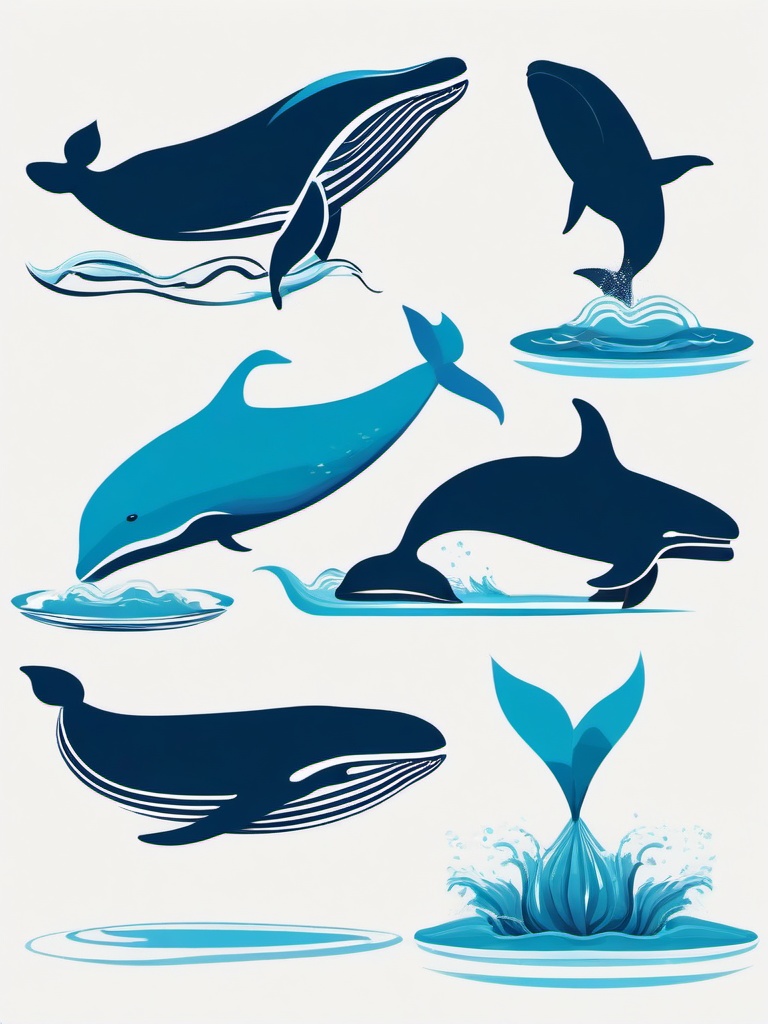 Whale clipart - whale splashing water in a playful manner  color,minimalist,vector clipart