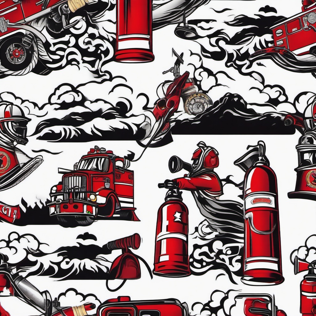 firefighter arm sleeve tattoo  simple color tattoo,white background