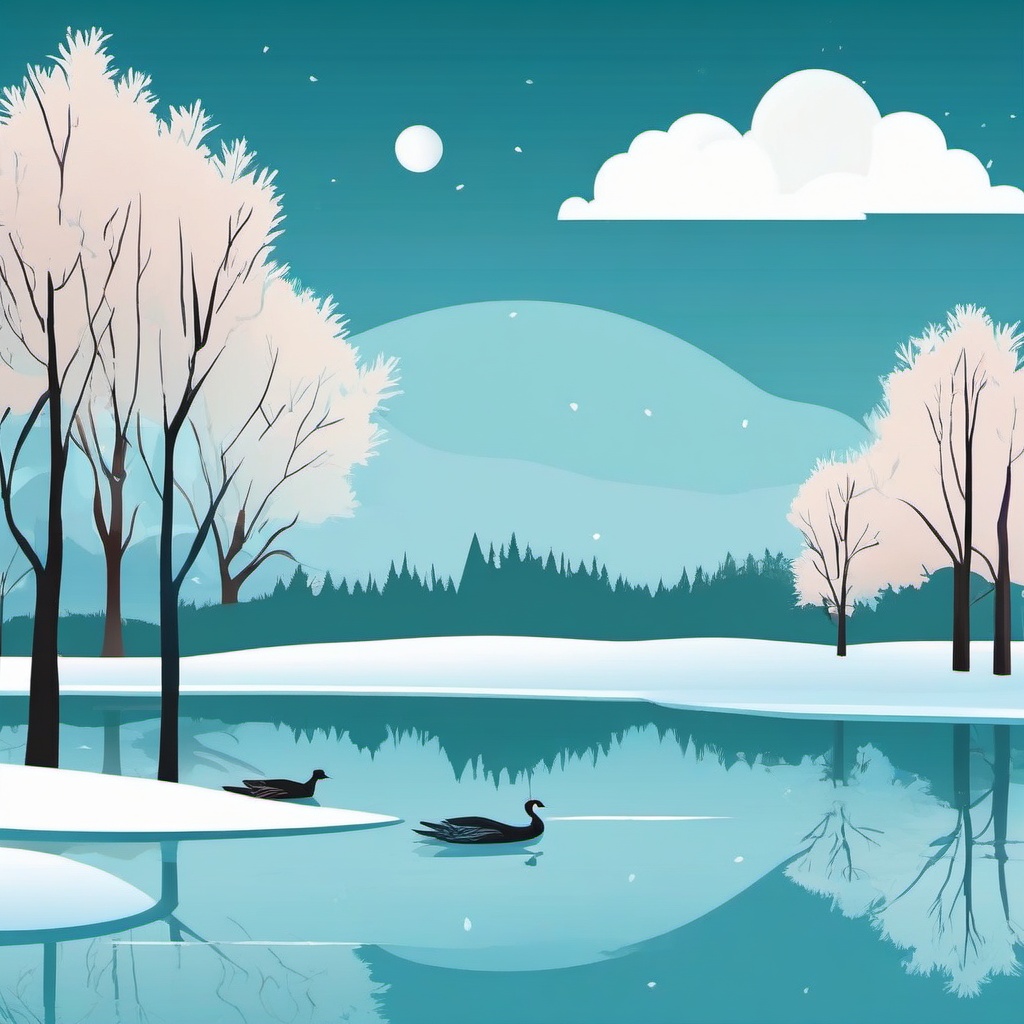 Frozen Pond Scene clipart - Tranquil frozen pond scene, ,vector color clipart,minimal