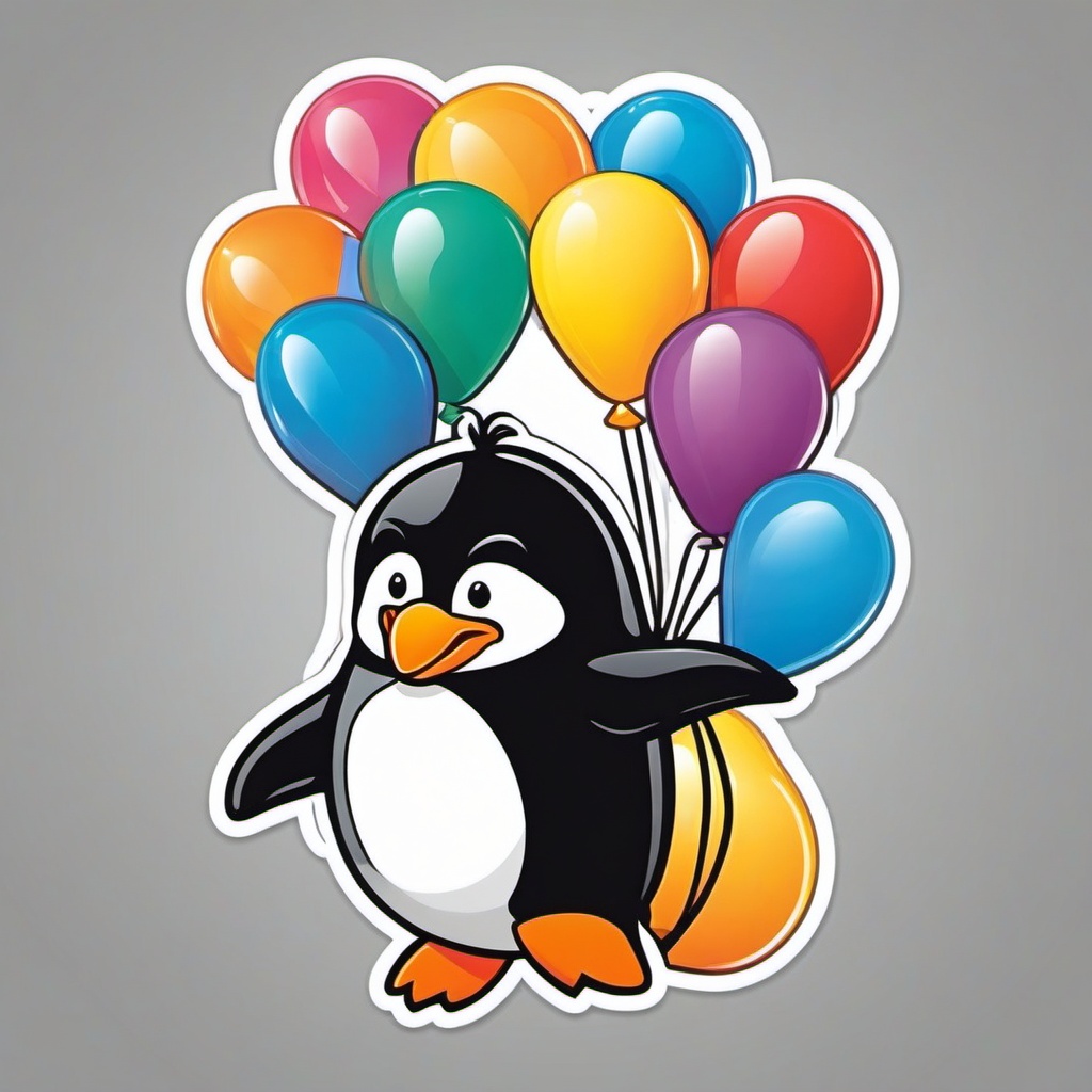 Penguin with Balloons Sticker - A cheerful penguin holding colorful balloons. ,vector color sticker art,minimal