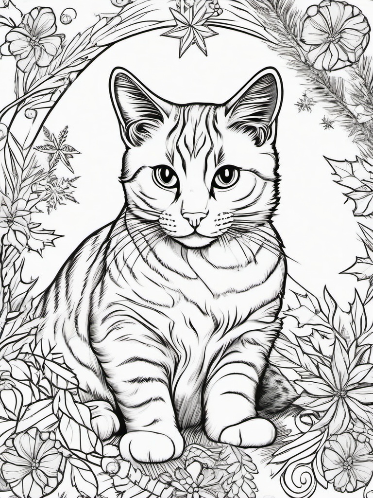 Cat Christmas Coloring Page  outling,coloring pages,black and whit