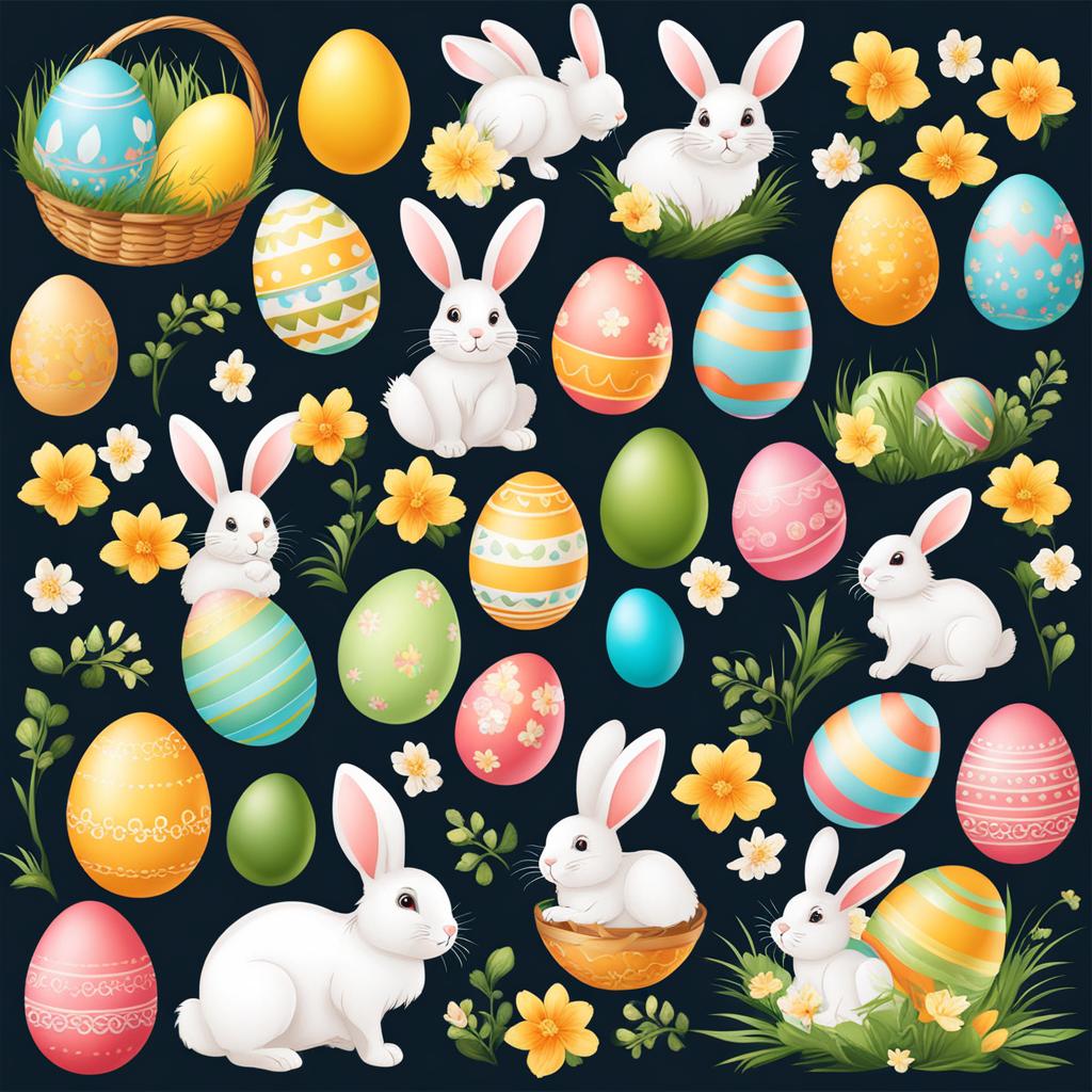 easter clipart transparent background - with playful eggs and bunnies. 