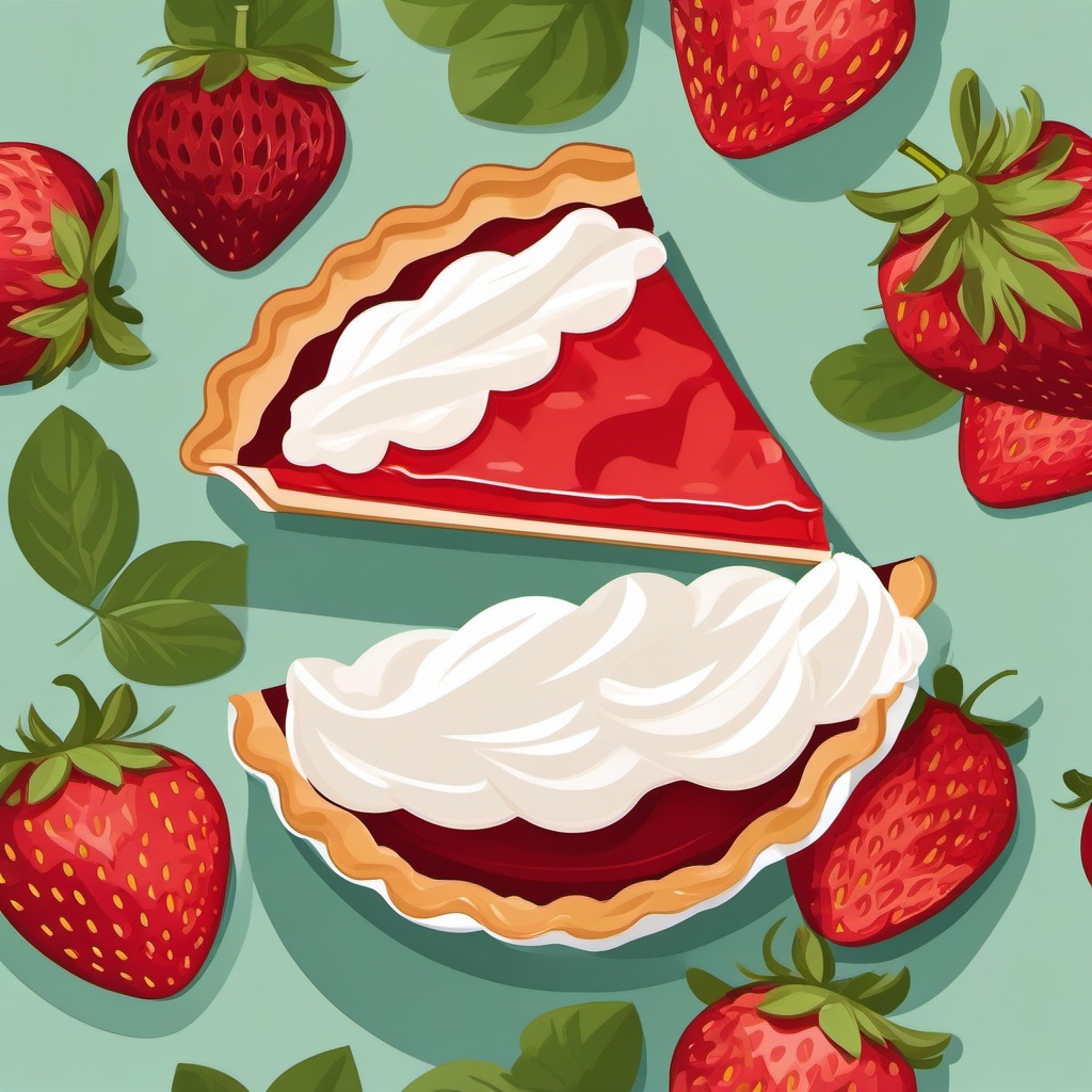 Strawberry Pie with Whipped Cream Clipart - A slice of strawberry pie with a dollop of whipped cream.  color vector clipart, minimal style