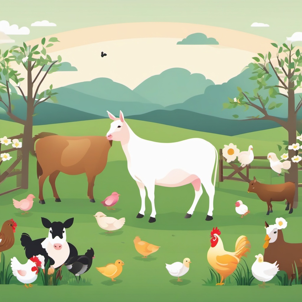 Farm Animal Serenity clipart - Serene farm animal scene, ,vector color clipart,minimal