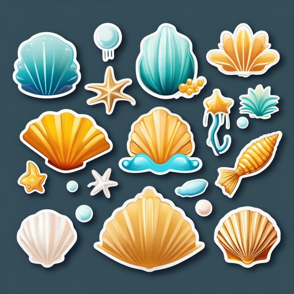 Shell and Pearl Emoji Sticker - Oceanic treasure, , sticker vector art, minimalist design