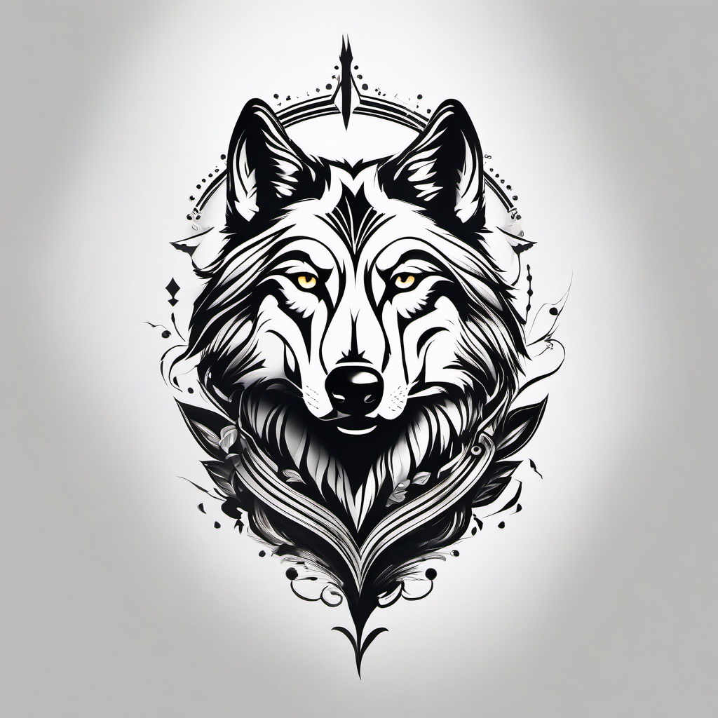 Wolf Family Tattoo,tattoo symbolizing the unity and strength found within a wolf pack, tribute to the power of family. , tattoo design, white clean background