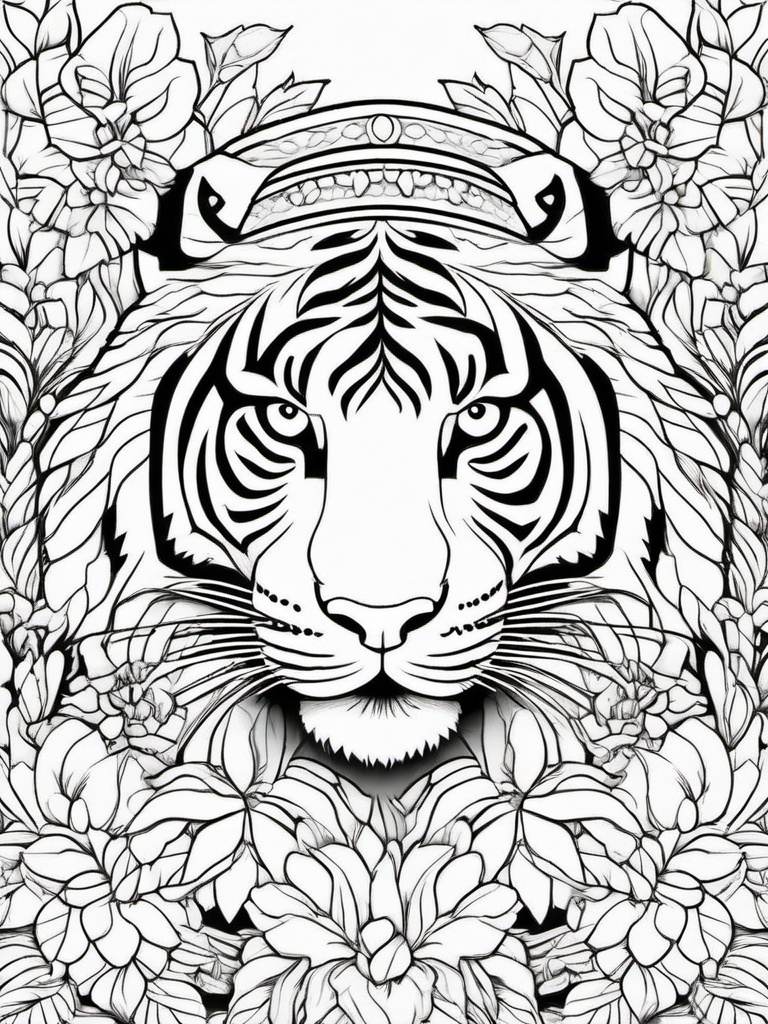 Tiger Coloring Pages - Tiger wearing a flower garland  simple coloring pages