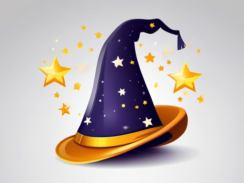 Cartoon wizard hat with stars and moons clipart.  vector style illustration, white background